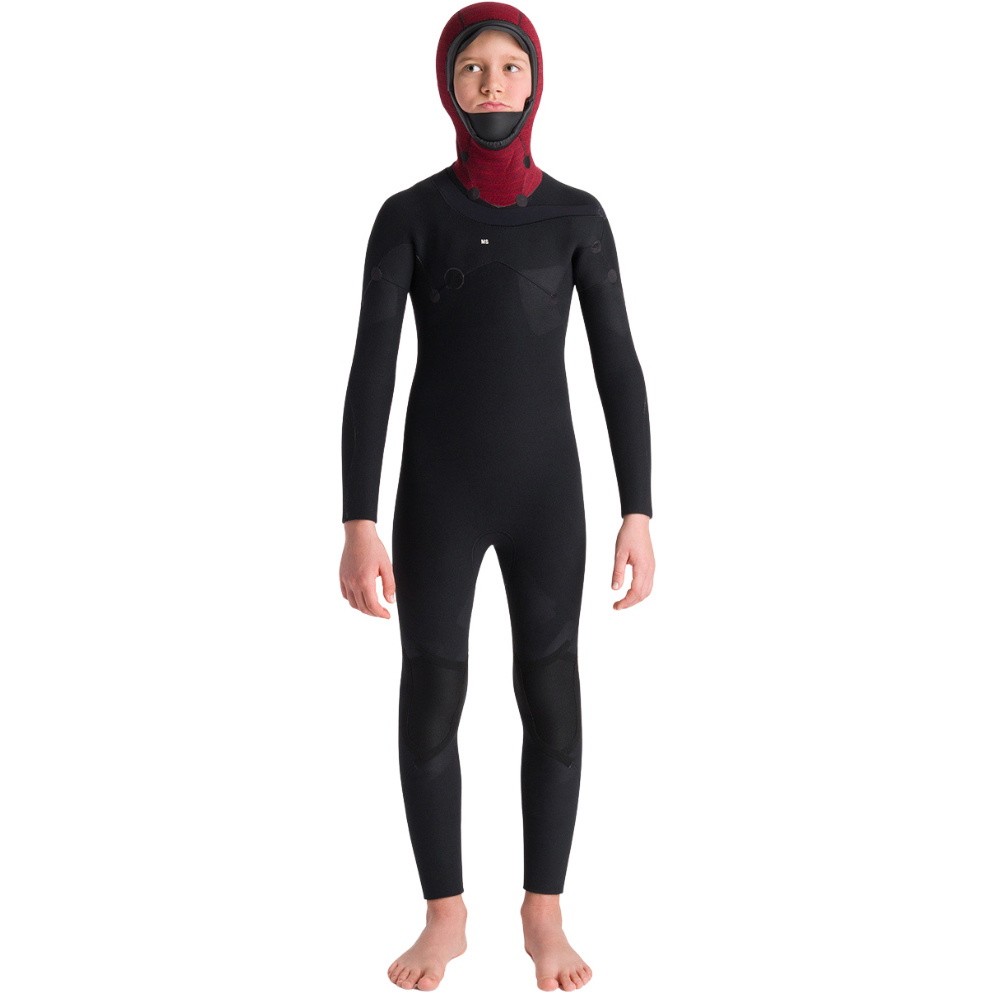 2025 C-Skins Junior Nuwave Session 5/4mm Hooded Chest Zip Wetsuit C-NSE54JH - Black / Bluestone X / Cool Green